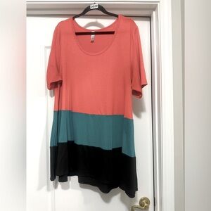 LuLaRoe 2XL Colorblock Perfect T tunic Top - Coral, Teal, and Black